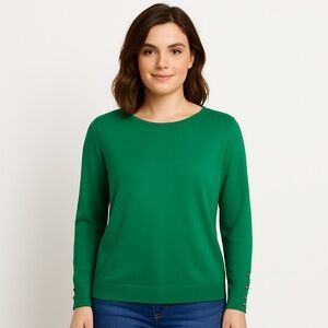 Adrianna Papell Women’s Green Knit Sweater Ribbed Button Cuff lightweight Size S